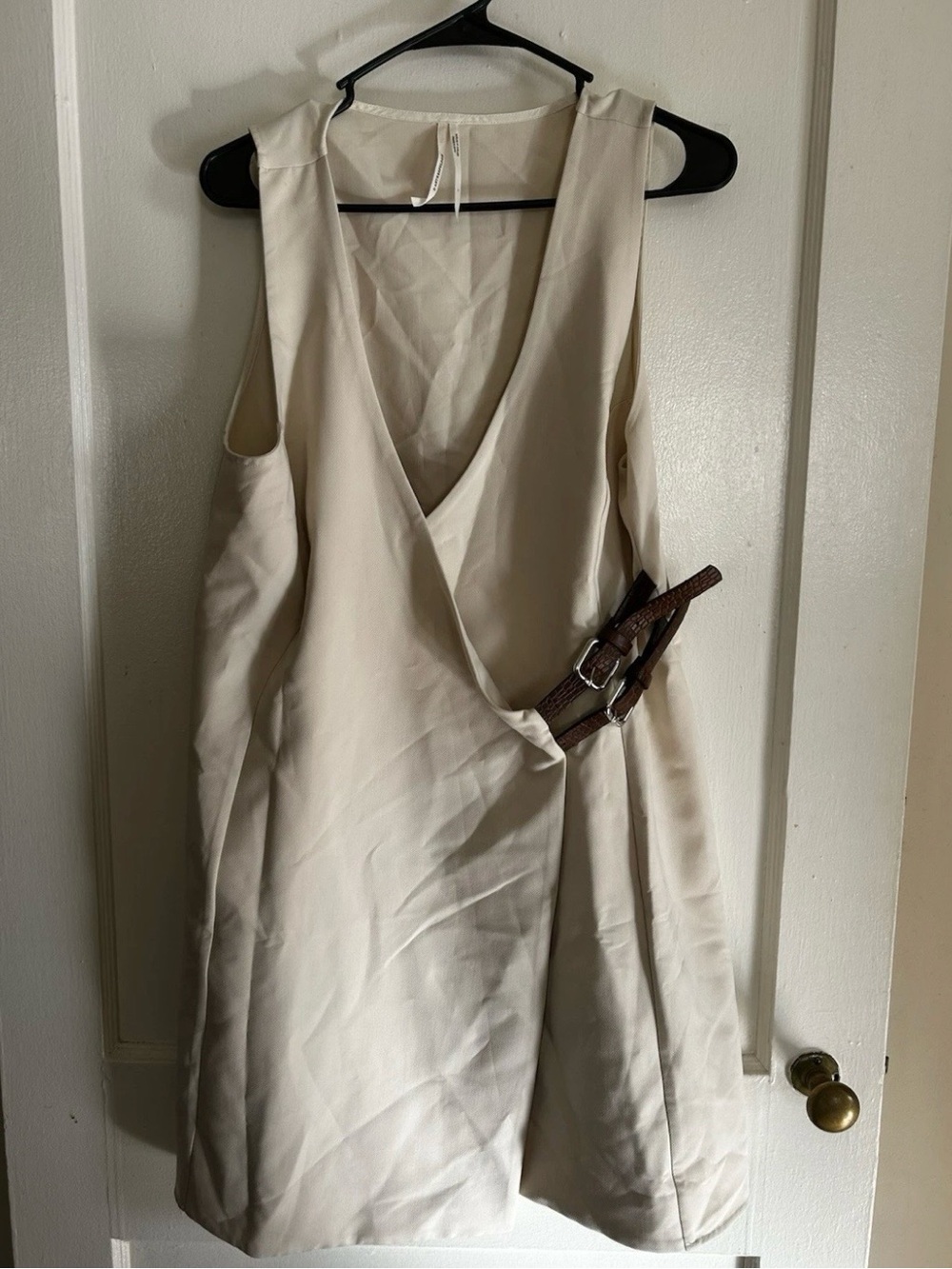 Anthropologie Sleeveless Cream Wrap Dress with Belt